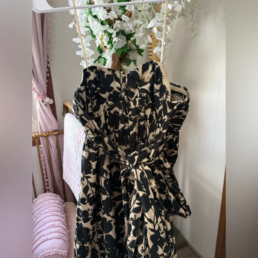 J. Crew Strapless Black & Cream Floral Maxi Dress